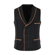 Áo Vest Không Tay Hai Hàng Khuy Thường Ngày Có Viền Áo Cho Nam DJ Club Bar Performance V-neck Slim F