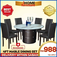 iHOME FURNITURE SABAH 🔥READY STOCK🔥4ft Marble dining set 1+6 /Modern dining set/Meja makan/4ft marmar meja makan 1+6