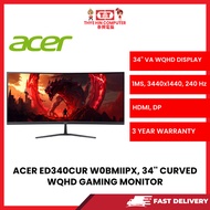 ACER ED340CUR W0BMIIPX, 34'' CURVED WQHD,BLACK,250NITS,240HZ VA GAMING MONITOR
