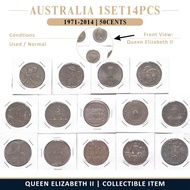 1Set14pcs 50Cents Coins Normal 1971-2014 Australia Queen Elizabeth II Duit Syiling Lama CollectibleO