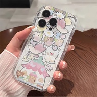 Full screen teddy bear Phone Stand Phone Case Compatible for IPhone 7 XR 6s 6 8 Plus 14 11 13 12 Pro Max X XS Max SE 2020 Creative wave cream phone case