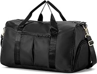 Men's Sports Bag, 40L Travel Bag with Shoe Compartment & Wet Compartment, Black Waterproof Training 