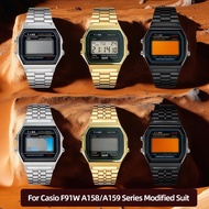 F91W case mod kit Stainless steel metal Bezel watch Case+Strap For Casio F91W A158/A159 Series Modif