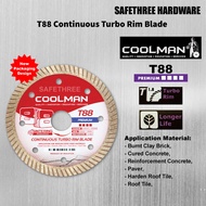 Coolman 4'' T88 Diamond Disc 105mm Continuous Turbo Rim Blade for Burnt Clay Brick, Cured Concrete, 
