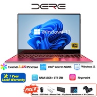 DERE Laptop M12 | 16GB RAM+1TB SSD | 15.6 Inch 2.5K IPS Screen | Windows 11 | 11th Gen Intel® Celeron N5095 | Backlit Keyboard | Fingerprint | Gaming Laptop | Red/Silver Laptop