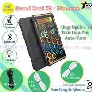 Sound Card Livestream K300 hỗ trợ Auto tune tích hợp pin đèn led hiển thị bluetooth – Thu âm Karaoke