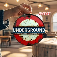 2D Flat 1pc Vintage London Underground Metal Sign Rustic Tube Station Decor with Red & Blue Color Sc