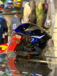 KYT TTR JET LED BLACK BLUE HELMET OPEN FACE DOUBLE VISOR