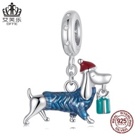 Animal Sterling Silver Cute Jewelry s925 Dachshund Christmas Pendant Beaded diy Loose Beads Jewelry 