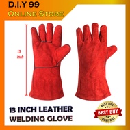 13 INCH Long Red Thick Welding Hand Glove / Safety Hand Glove / Leather Glove / Welding Glove / Saf