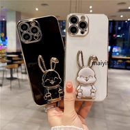 6D phone case Samsung Galaxy A7 A14 A13 A04 A03s A02s A02 J4 Plus Prime 4G 2018 Silicone soft phone case cover casing Cartoon rabbit bracket stand