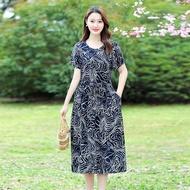 Summer 2023 Mothers Cotton Silk Thin Short Sleeve Dress Middle-Aged and Elderly Womens Artificial Co