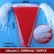 Bendera Merah Putih/Bendera Kain Segitiga/Warna Warni Bahan Kain 100m 150Pcs