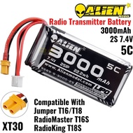 Alienmodel 2S 7.4V 3000mAh 5C Lipo Battery with XT30 Plug Compatible For T16/T18/TX16s/TX18s AL3000/