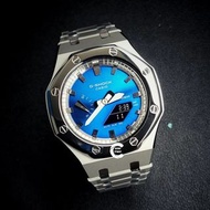 《改裝訂製》G-SHOCK特別限量版 男裝女裝手錶鋼錶電子錶 防水潛水錶 農家橡樹 Casioak Casio G Shock Special Limted Edition GA2100 Luxury Men Ladies Watch  blue 藍色 銀色 特別殼