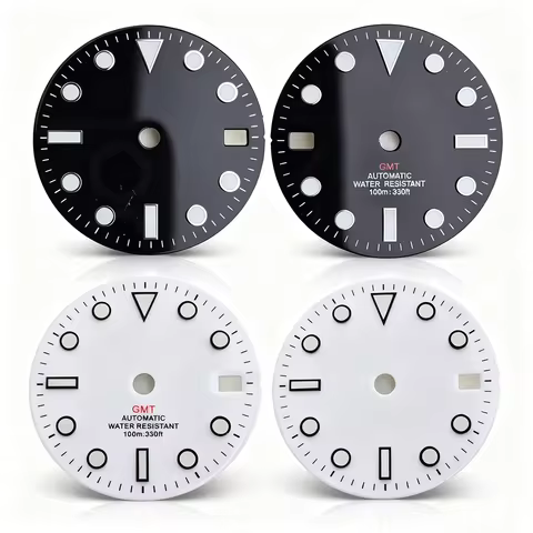 28.5mm Enamel Texture Blue Lume Black White Watch Dial Suitable For Seiko GMT NH35/34/4R/7S Automati