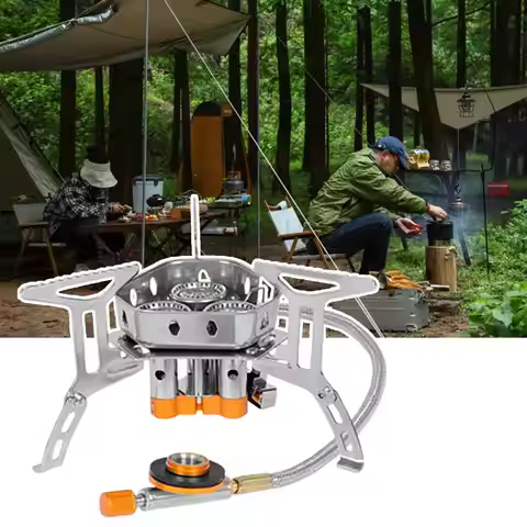 Outdoor 3 Burner Stove 6800W Portable Windproof Picnic Camping Stove Adjustable Electronic Ignition 
