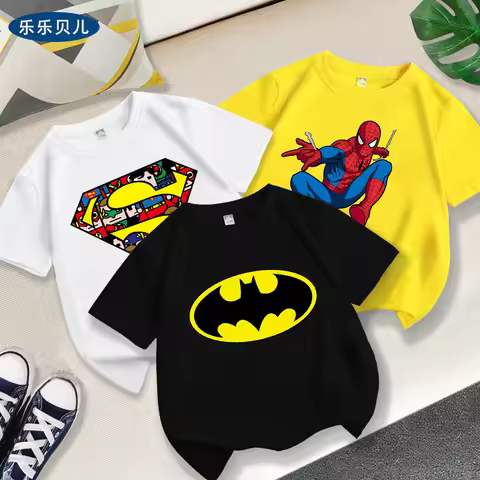 Boy's Batman Short-sleeved T-shirt, Summer Superman Clothes, Children's 2026 New Style Top, Summer C