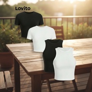 Lovito Women's Casual Plain Basic Crop Tank Top L80ED368