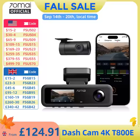 70mai 3-Channel Dash Cam T800E 4K HDR F1.55 Aperture Supercapacitor Voice Control GPS Car DVR 70mai 