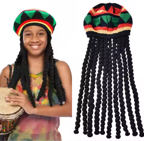 Braids Wig Cap Knitted Beanie Hat Jamaica Bob Marley Rasta Cap Dreadlocks Reggae Caribbean Halloween