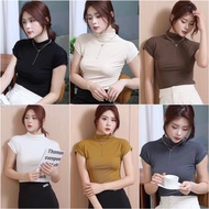 Women's High Collar Thermal Shirt - T-Shirt short sleeve Multi-Color Cotton Collar 3 Segments Code 1