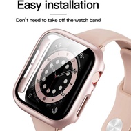 For Apple Watch Series 9 8 7 41mm 45mm 3 2 1 38mm 42mm Tempered Film+ PC Watch Case Luxury Watch Cas