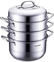 DPWH Steamer 26cm Stainless Steel Three-layer Steamer Can Be Steamed And Boiled, Suitable For Induction Cooker Gas Stove (Size : 26Cm)