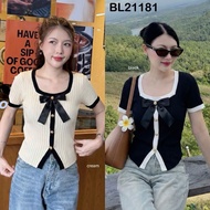 [FG] Kelsey Ribbon Contrast Knit Top Korean Women's Ribbon Knit Top BL21181