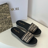 DIOR Dway厚底刺繡拖鞋 - 黑 36