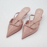 （閒置品♥️未使用）Valentino 華倫天奴 VLogo Signature 裸粉色漆皮 4 公分 穆勒鞋 36.5cm｜專櫃 35,300