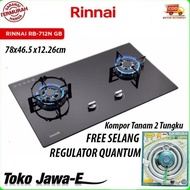 RINNAI RB 712NGB/RINNAI KOMPOR GAS TANAM 2 TUNGKU + QUANTUM SELANG GAS