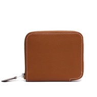 HERMES 牛皮拉鍊絲巾短夾 焦糖棕色 全新 W刻