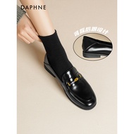 Daphne Black Leather Loafers - Flat Bottom Autumn Women's Shoes