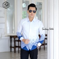 KATUN KEMEJA Sabian Blue Batik Shirt, slimfit lined with furring erro, modern premium cotton, Men's 