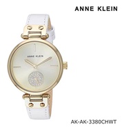 Anne Klein AK/3380CHWT Swarovski Crystal Accented นาฬิกาข้อมือผู้หญิง ประดับคริสตัล Swarovski สายหนัง สีขาว