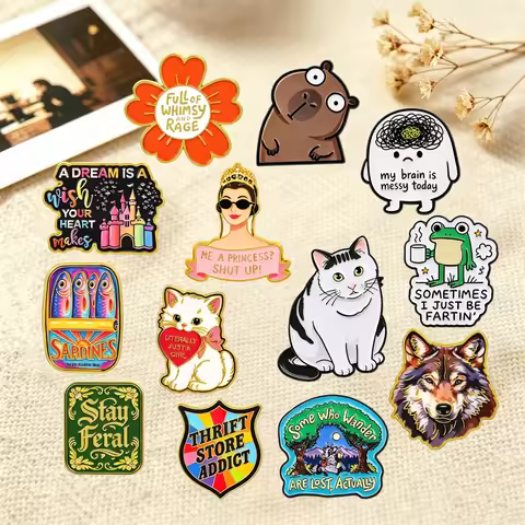 Cartoon Cat Enamel Pin Cute Wolf Frog Brooches Jesus Lapel Pins for Backpacks Jeans Brooches Adorn J
