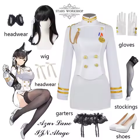 Game Azur Lane IJN Takao IJN Atago Cosplay Costumes White Ship Uniform Women Dress Girls Skirts Coat