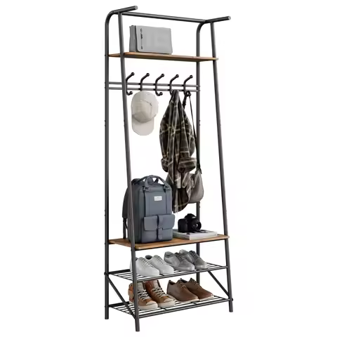 Coat Rack Hallway Tree With Shoe Storage Bench 4-In-1 Entryway Hallway Tree With Hooks Steel Frame S