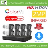 HIKVISION ชุดกล้องวงจรปิด 2MP พูดคุยโต้ตอบได้ รุ่น iDS-7208HQHI-M1/XT + DS-2CE16D0T-LTS เลนส์ 2.8mm