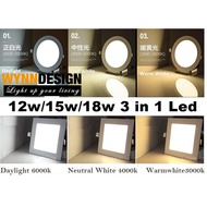 [1pc 12w/15w/18w] 3 in 1 Led Recess Downlight Plaster Ceiling Lamp LED Downlight Lampu Siling Rumah 