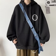 【Plus Size M-8XL】Man Long Sleeve Hoodie Fashion Smiley Face Graffiti Hooded Streetwear Pullover Swea