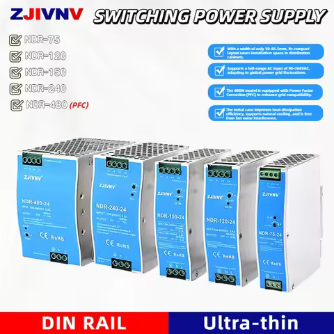 NDR-75 NDR-120 NDR-150 NDR-240 NDR-480 Din Rail Switching Power Supply Rail mounted switch power sup