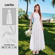 Lovito Boho Plain Tiered Layer Dress for Women Plus Size Friendly L133AD055 Lovito Gaun Berlapis Ber