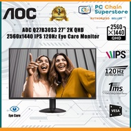 AOC Q27B30S3 QHD Eye Care Frameless Monitor - 2K (2560x1440p) IPS / 120Hz / 1ms / Vesa / Adapt Sync