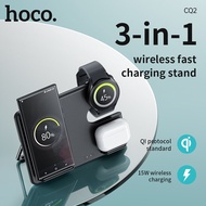 Hoco Samsung CQ2 100% ของแท้3-In-1ที่วางที่ชาร์จแบบไร้สายได้อย่างรวดเร็วชาร์จเร็วแท่นชาร์จไวสำหรับ Samsung Galaxy S22 S21 S20พิเศษ Watch1-5 Pro