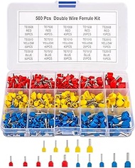 Double Wire Ferrule Kit, 500pcs Insulated Crimp Pin Terminals, Cord Pin End Terminal, Twin Connector