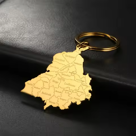 Jeshayuan India Punjab State Map Pendant Keychain Women Stainless Steel Car Key Accessories Jewelry 