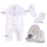 Christening Outfit for Baby Boy 0 12 Months Short Sleeve Jumpsuit White Gentleman Boss Baby Outfit B