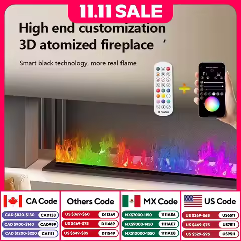Smart Steam LED Flame TV Decorative Fireplace Firewood Crackling Sound 3D Water Vapor Electric Firep